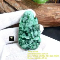Phật quan thế âm bồ tát ngọc Cẩm thạch sơn thuỷ, KT 58mm - Ảnh 4