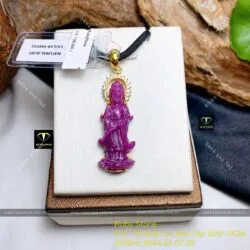 Mặt dây chuyền Phật Bà Quan Âm Ruby Nam Phi, vàng 18k - Hình ảnh 4