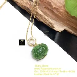 Mặt dây chuyền Hoa mẫu đơn Ngọc bích, vàng 10k