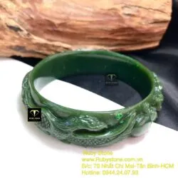 Vòng bản ngọc bích chạm Long - Phụng, bản 17mm - Ảnh 6