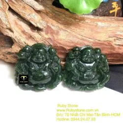 Phật Di Lặc ngọc bích xanh đậm, kích thước 44mm - Ảnh 8