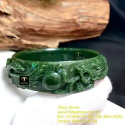 Vòng bản ngọc bích chạm Long - Phụng, bản 17mm