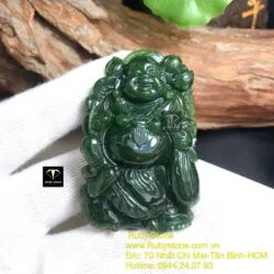 Phật Di Lặc ngọc bích xanh đậm, KT 63mm