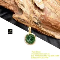 Mặt dây chuyền hoa mẫu đơn Ngọc bích, vàng 18k - Ảnh 4