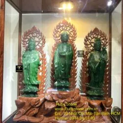 Tam Thế Phật ngọc bích Canada nguyên khối, KT 20cm (ko bao gồm đế gỗ) - Hình ảnh 12