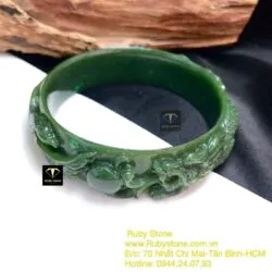 Vòng bản ngọc bích chạm Long - Phụng, bản 17mm - Ảnh 7