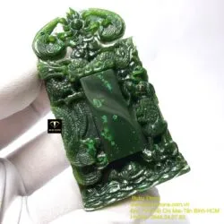 Thẻ bài hầu đồng Ngọc bích, chạm khắc Tứ Linh tinh xảo