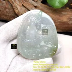 Phật Bà cưỡi Rồng ngọc Phỉ thuý Myanmar, KT 66x55mm - Ảnh 2