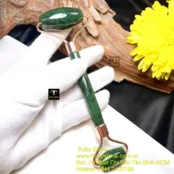 Cây lăn massage ngọc bích Nga (inox mạ vàng) - Ảnh 2
