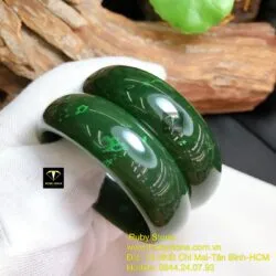 Vòng ngọc bích xanh đậm bông lý, bản 22mm - Ảnh 5