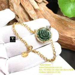 Lắc tay Hoa mẫu đơn Ngọc bích, vàng 18k - Ảnh 2