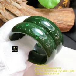 Vòng ngọc bích xanh đậm bông lý, bản 22mm - Ảnh 2