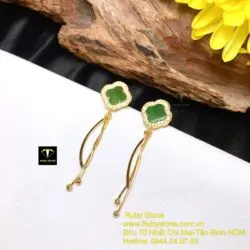 Khuyên tai cỏ bốn cánh Ngọc bích Canada, vàng 18k