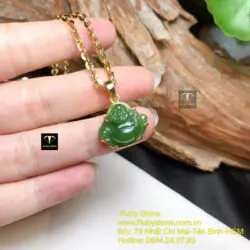 Phật Di Lặc ngọc bích cho bé, KT 16mm, vàng 18k - Ảnh 2