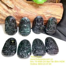Phật bản mệnh ngọc Cẩm thạch đen, kích thước 42mm - Hình ảnh 6