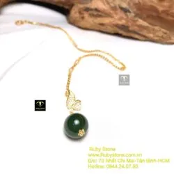 Mặt dây chuyền Trái châu Ngọc bích, móc vàng 18k - Hình ảnh 4