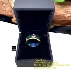 Nhẫn ngọc bích 6 ly xanh đậm, vàng 18k - Ảnh 3