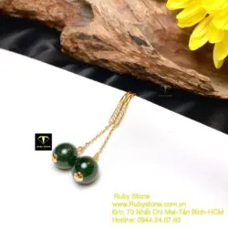 Khuyên tai trái châu Ngọc bích dáng dài, vàng 18k - Ảnh 5