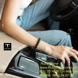 Vòng chuỗi Ngọc bích xanh đậm bông lý 10 ly