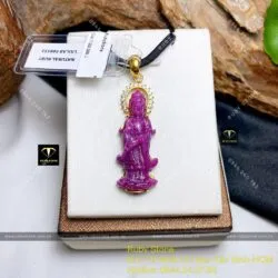 Mặt dây chuyền Phật Bà Quan Âm Ruby Nam Phi, vàng 18k - Hình ảnh 7