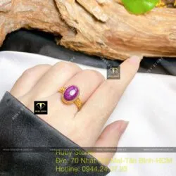 Nhẫn oval Ruby Nam Phi, vàng 18k - Ảnh 5