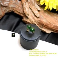 Nhẫn trái châu đôi Ngọc bích xanh đậm, vàng 18k - Ảnh 5