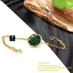 Lắc tay Hoa mẫu đơn Ngọc bích, vàng 18k - Ảnh 6