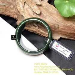Vòng tay bản liền Ngọc bích xanh lý đậm, bản 23mm - Ảnh 4