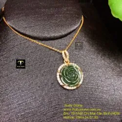 Mặt dây chuyền hoa mẫu đơn Ngọc bích, vàng 18k
