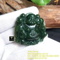 Phật Di Lặc ngọc bích xanh đậm, kích thước 44mm - Ảnh 6