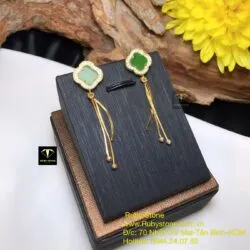 Khuyên tai cỏ bốn cánh Ngọc bích Canada, vàng 18k - Hình ảnh 3