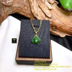 Phật Di Lặc ngọc bích cho bé, KT 16mm, vàng 18k - Ảnh 6