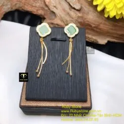 Khuyên tai cỏ bốn cánh Ngọc bích Canada, vàng 18k - Hình ảnh 2