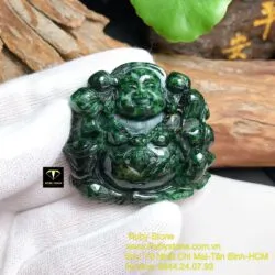 Phật Di Lặc cẩm thạch sơn thuỷ xanh đen, kích thước 47mm - Ảnh 2
