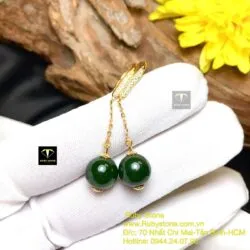 Khuyên tai trái châu Ngọc bích dáng dài, vàng 18k - Ảnh 3