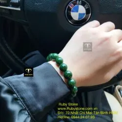 Vòng chuỗi ngọc bích xanh lý đậm 12 ly - Ảnh 3