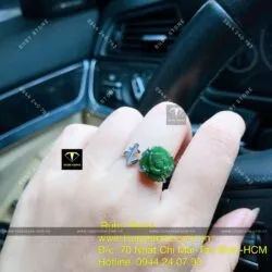 Nhẫn hoa mẫu đơn Ngọc bích - thiết kế chữ cái đầu, bạc 925 - Hình ảnh 8