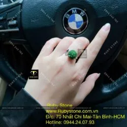 Nhẫn hoa mẫu đơn Ngọc bích - thiết kế chữ cái đầu, bạc 925 - Hình ảnh 7