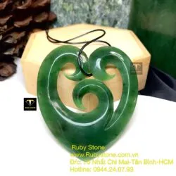 Mặt dây chuyền trái tim ngọc bích Maori kiểu Koru mix, kích thước 71mm