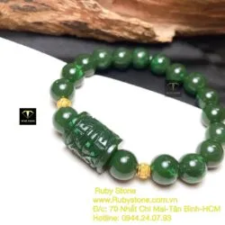 Vòng ngọc bích mix Lu thống chạm khắc, bi vàng 24k - Hình ảnh 5