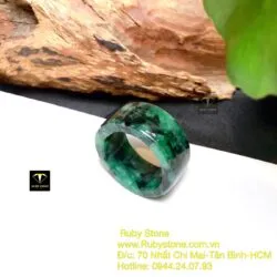 Nhẫn ngọc cẩm thạch sơn thuỷ xanh, bản 12mm