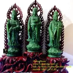 Bộ Tam Thế Phật ngọc bích Canada, KT 60x55x15cm (bao gồm đế gỗ) - Hình ảnh 2