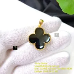Mặt cỏ bốn cánh Phỉ Thúy Mực Dục, vàng 18k - Ảnh 6