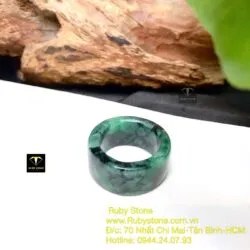 Nhẫn ngọc cẩm thạch sơn thuỷ xanh, bản 12mm - Ảnh 4