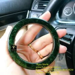 Vòng ngọc cẩm thạch sơn thuỷ xanh đen, bản vuông - Ảnh 4
