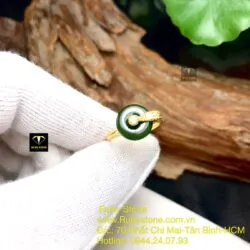 Nhẫn đồng điếu Ngọc bích đậm, vàng 18k - Hình ảnh 4