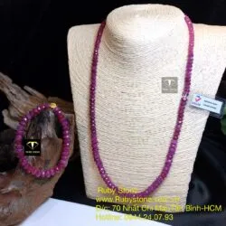 Bộ sản phẩm vòng cổ và vòng tay Ruby thiên nhiên mài giác - Hình ảnh 3