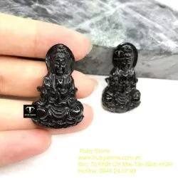 Phật Quan âm bồ tát ngọc Cẩm thạch đen huyền - Ảnh 4