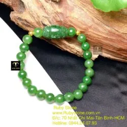 Vòng tay Ngọc bích 8 ly xanh lá, mix Lu thống chạm khắc - Hình ảnh 5