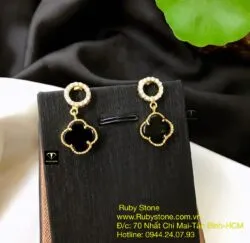 Khuyên tai cỏ bốn cánh ngọc Mực Dục, vàng 18k - Hình ảnh 4